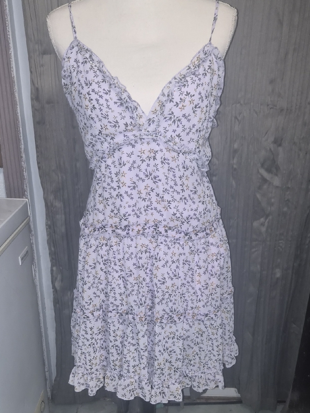 Lavender Floral Ruffle Mini Dress with Spaghetti Straps